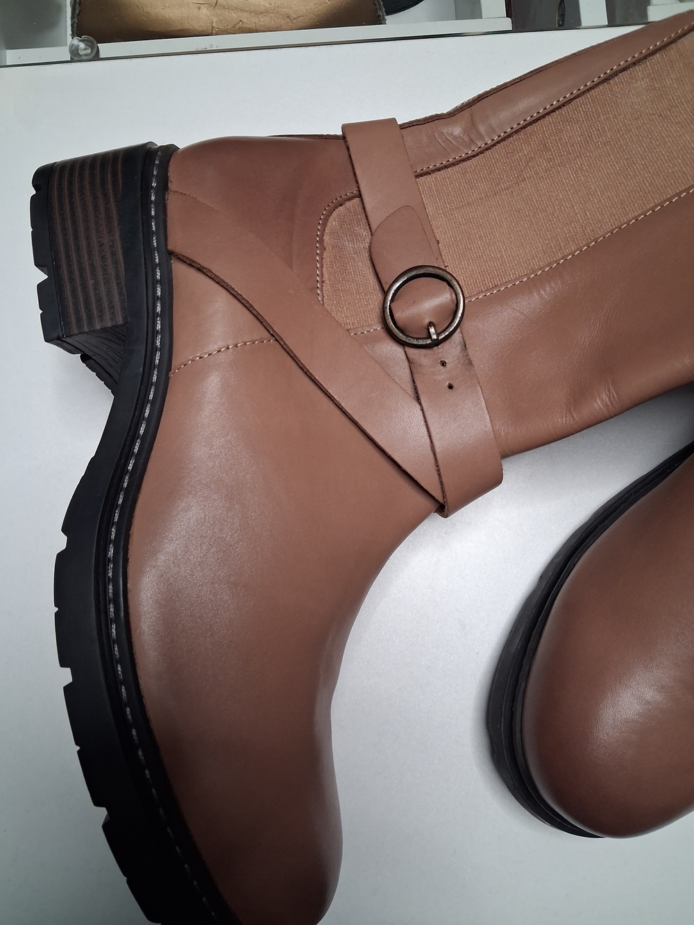 SoftWalk Brown Chelsea Moto Boots with Buckle Strap